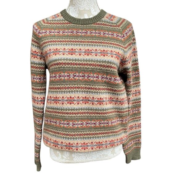 Fair Isle Multi color Merino Wool Blend Cabin Core Nordic Pullover Sweater Sz M - Picture 2 of 8